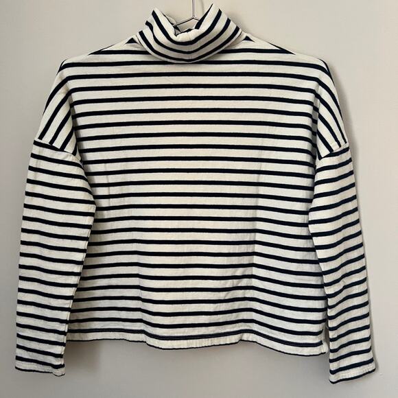 Madewell Striped White & Navy Blue Cropped Turtleneck Sweater Size XS - Picture 2 of 13